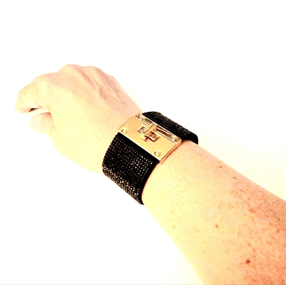 Rhinestones and Lock Closure Cuff Bracelet